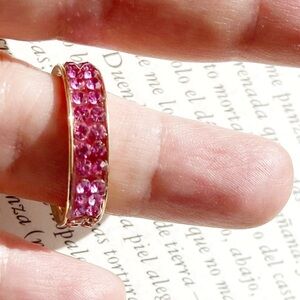 PINK CRYSTAL GOLD BAND MIDI RING